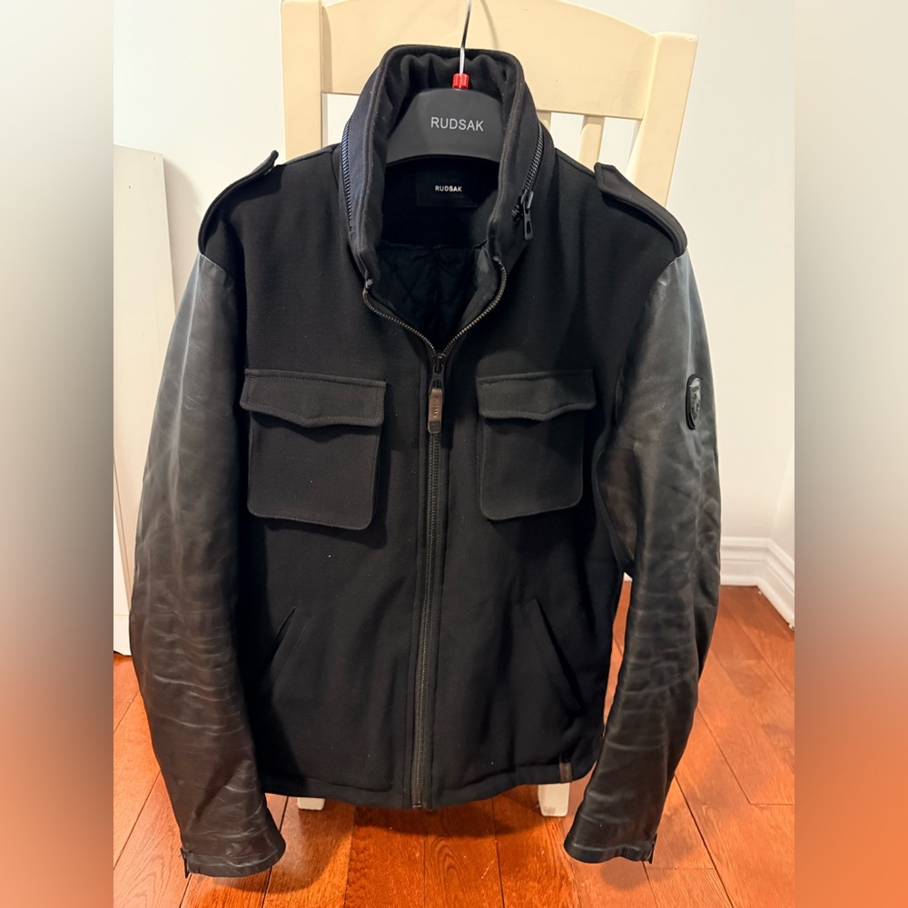 RUDSAK Men's Black Field Jacket with Leather Accents - Picture 1 of 3